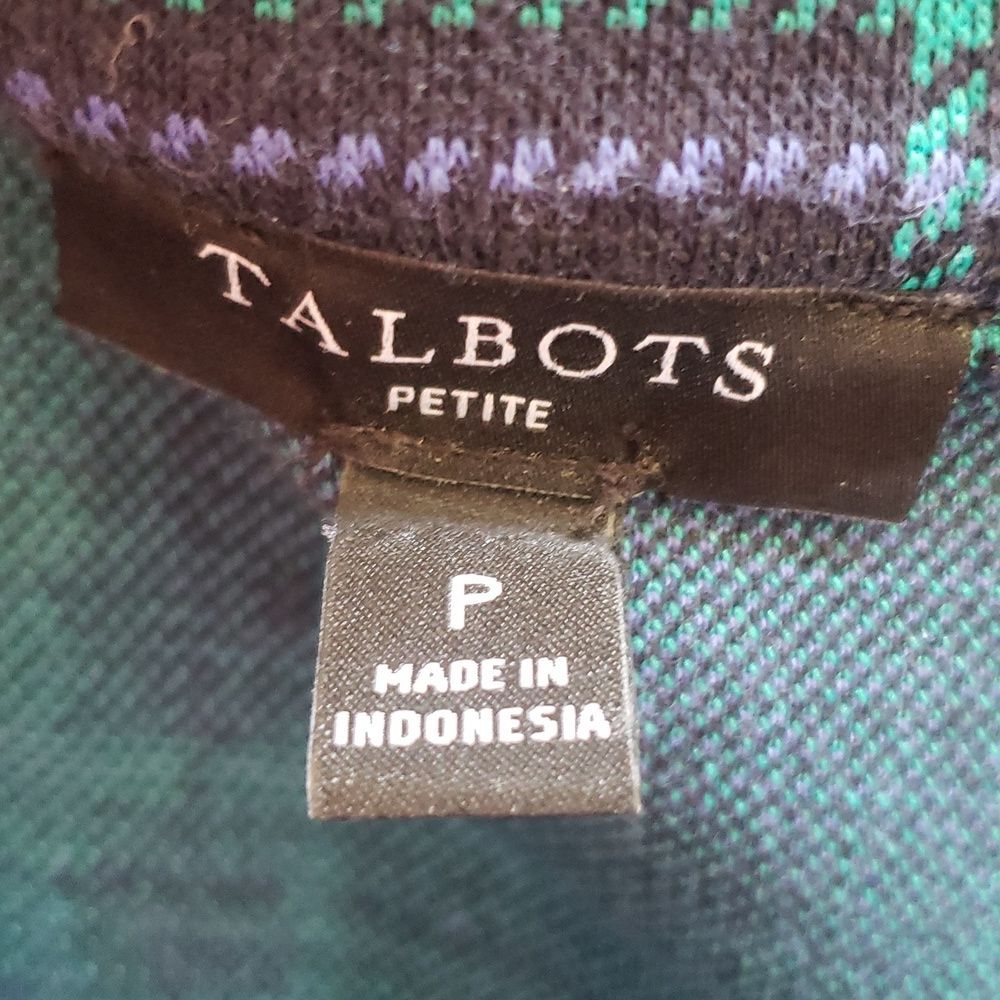 TALBOTS Funnel Neck Knit Top Blue Green Black Blackwatch Plaid - Picture 15 of 16